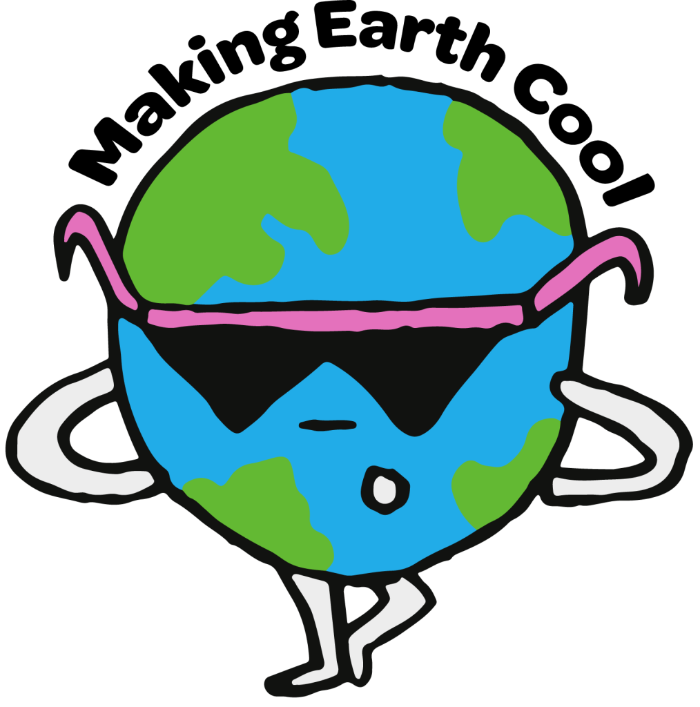 making earth cool logo an illustration of the earth wearing sunglasses.